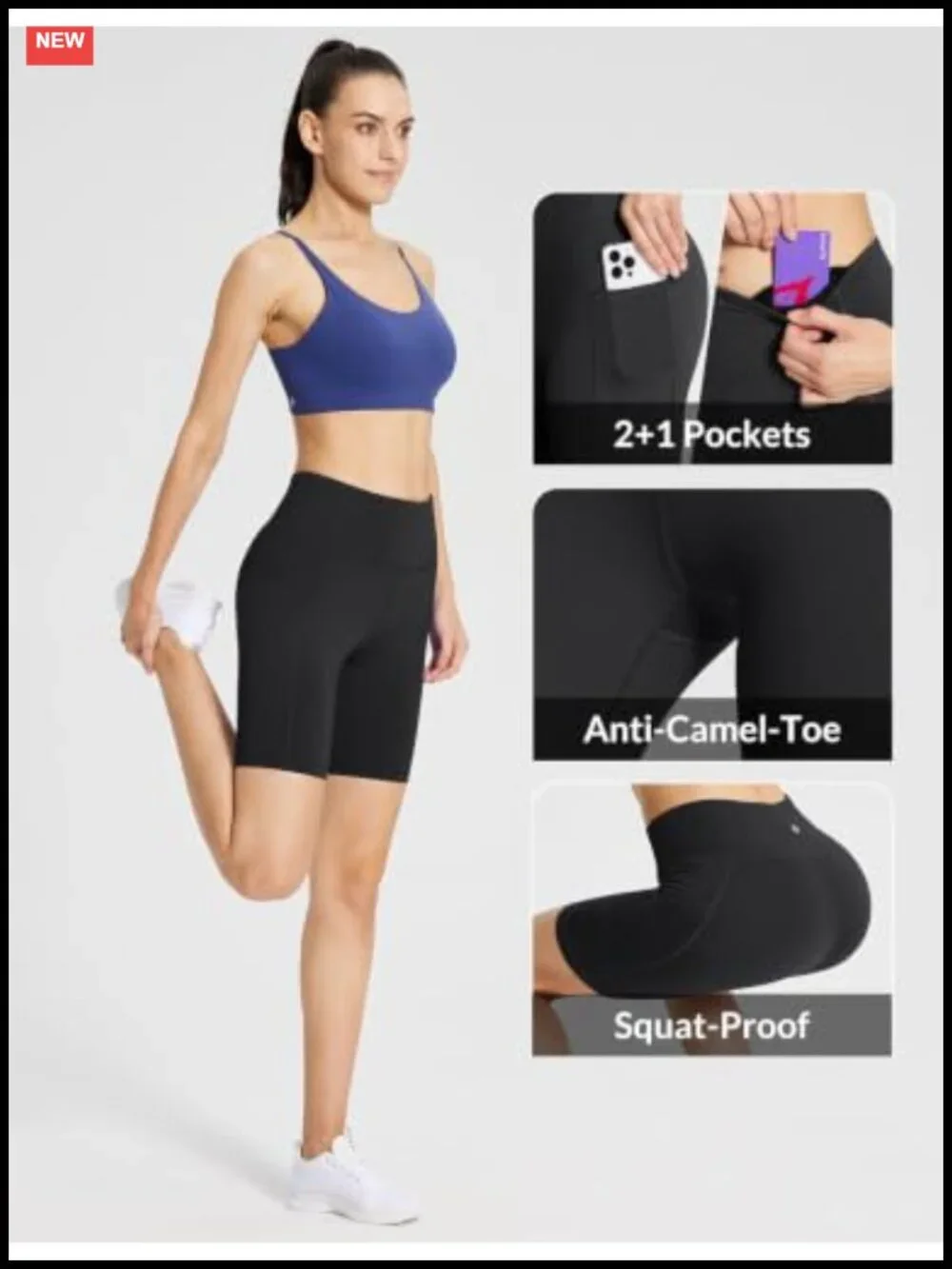High Waist Biker Shorts with 3 Pockets, 4-Way Stretch Squat-Proof